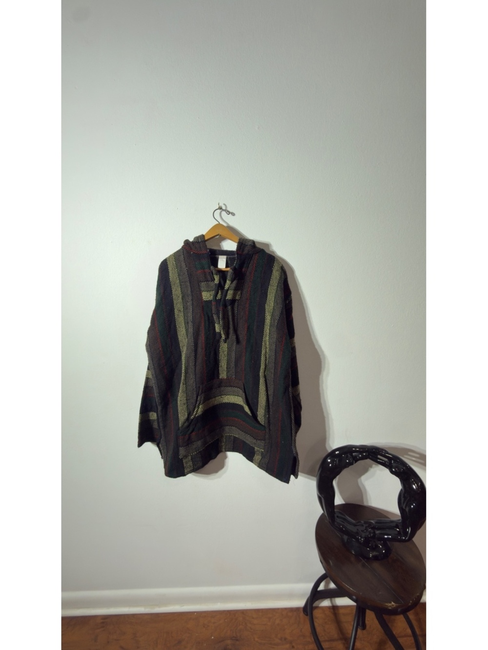 Vintage Baja Joe Hoodie Poncho Hippie Surfer Woven Beach Mexico Rasta